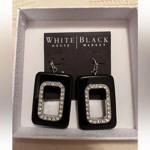 White House Black Market Black and Silver Rectangular Earrings